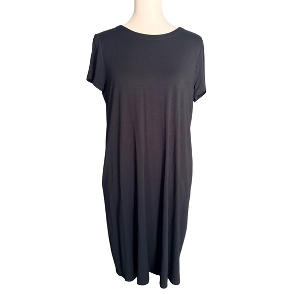 J. Jill Dresses & Skirts - J.‎ Jill Wearever Black Short Sleeve Pleated Button Back Shift Dress Womens M